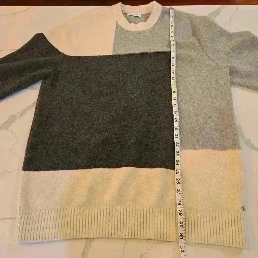 Calvin Klein Mens Relaxed Fit Color Block Crewneck Sweater Black Gray Size 2X